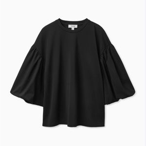 COS Puffy Sleeve Jersey Shirt Top Black Size